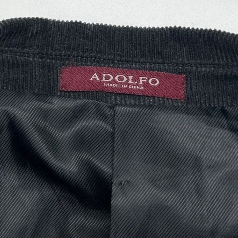 Adolfo Mens Corduroy 2-Button Sport Coat Blazer Size 42R Black Academic Preppy